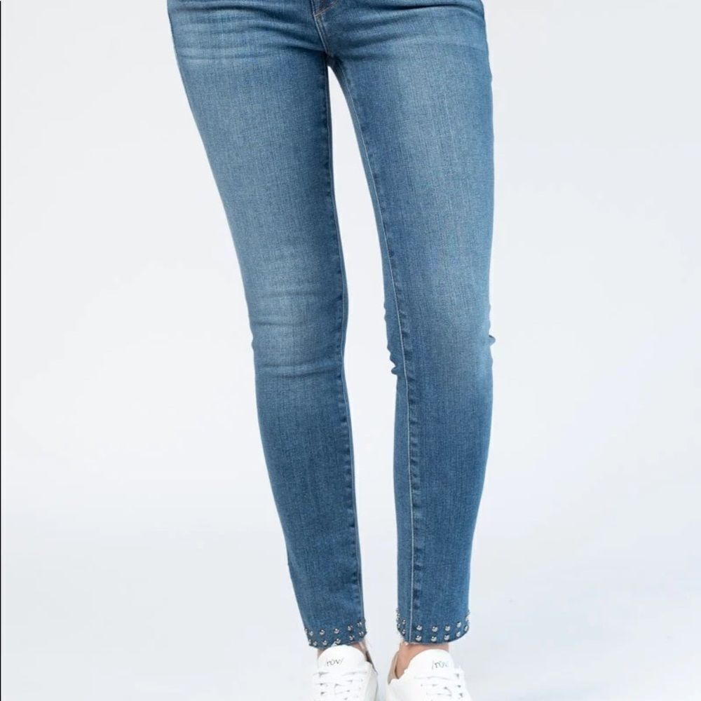 FRAME Le High Skinny Slit Stud Detail Jeans Mid Blue Wash Size 27‎ - Picture 2 of 8